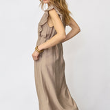 HeraCC Frill SS V-Dress - Walnut