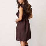 HeraCC Frill SS Crop V-Dress - Dark Brown