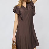 SunriseCC Frill Crop V-Dress - Dark Brown