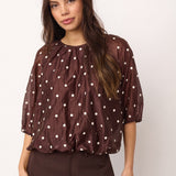 DitaCC Dot Balloon Blouse - Dark Brown
