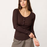 ClaireCC Grandad LS Blouse - Dark Brown