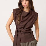 LunaCC Pleat Top - Dark Brown