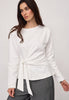 OrianeCC LS Pleat Tie Tee - White