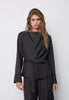 LunaCC Pleat Tie Blouse - Black