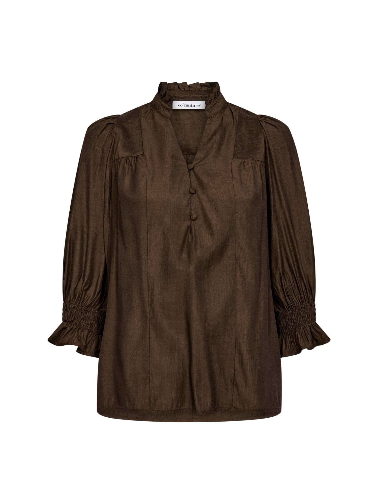 AilaCC Frill SS V - Blouse - Mocca - Co'couture