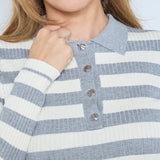BonnyCC Stripe L/S Polo Knit - Light Grey - Co'couture