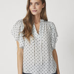 DionneCC Dot SS Frill Top - Pale Blue - Co'couture