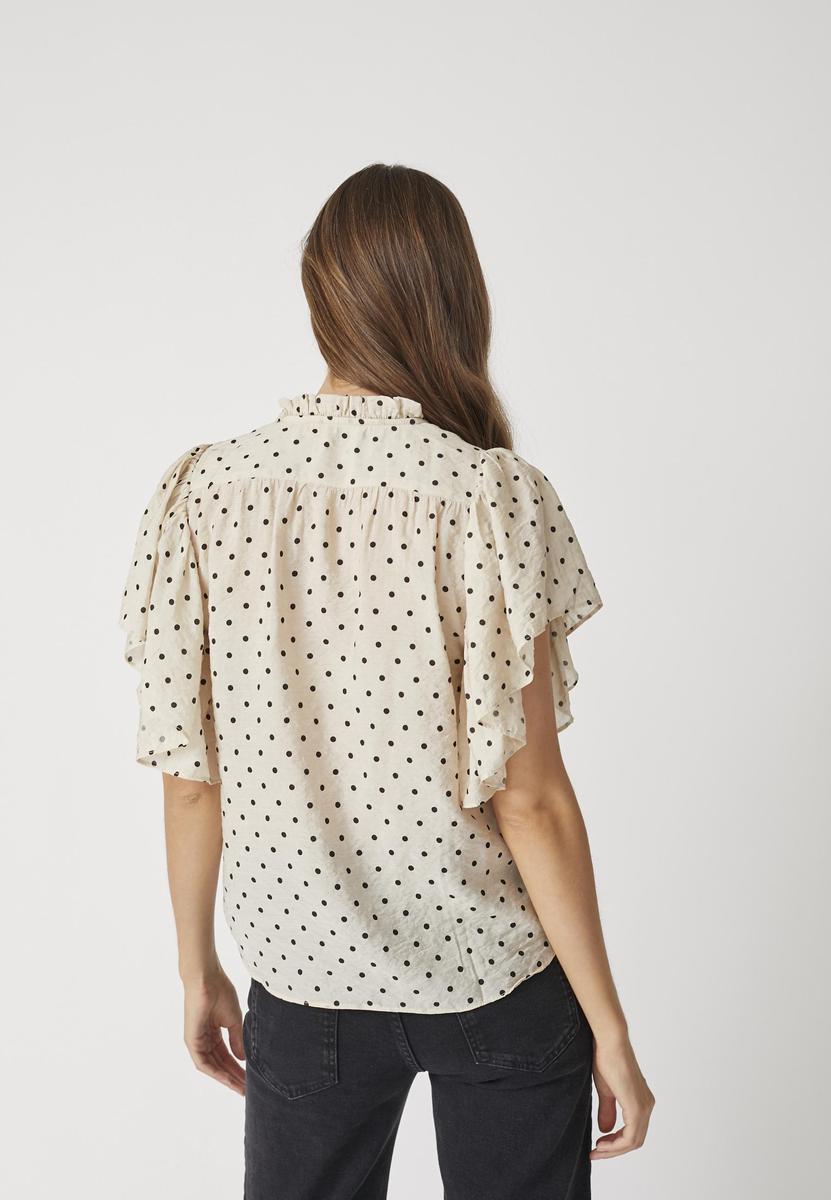 DionneCC Dot SS Frill Top - Powder - Co'couture