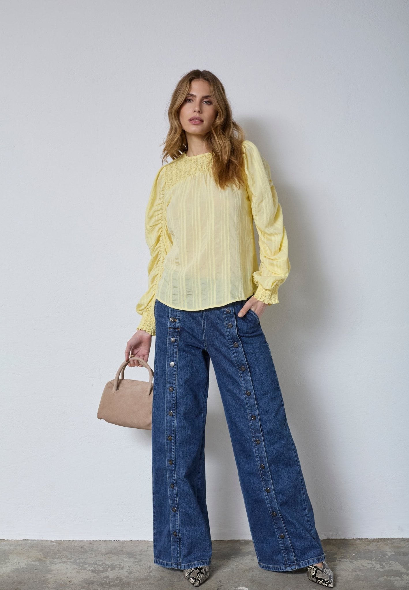 KesiCC Drape Sleeve Blouse - PaleYellow - Co'couture