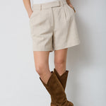 LeenaCC Linen Pleat Shorts - Bone - Co'couture
