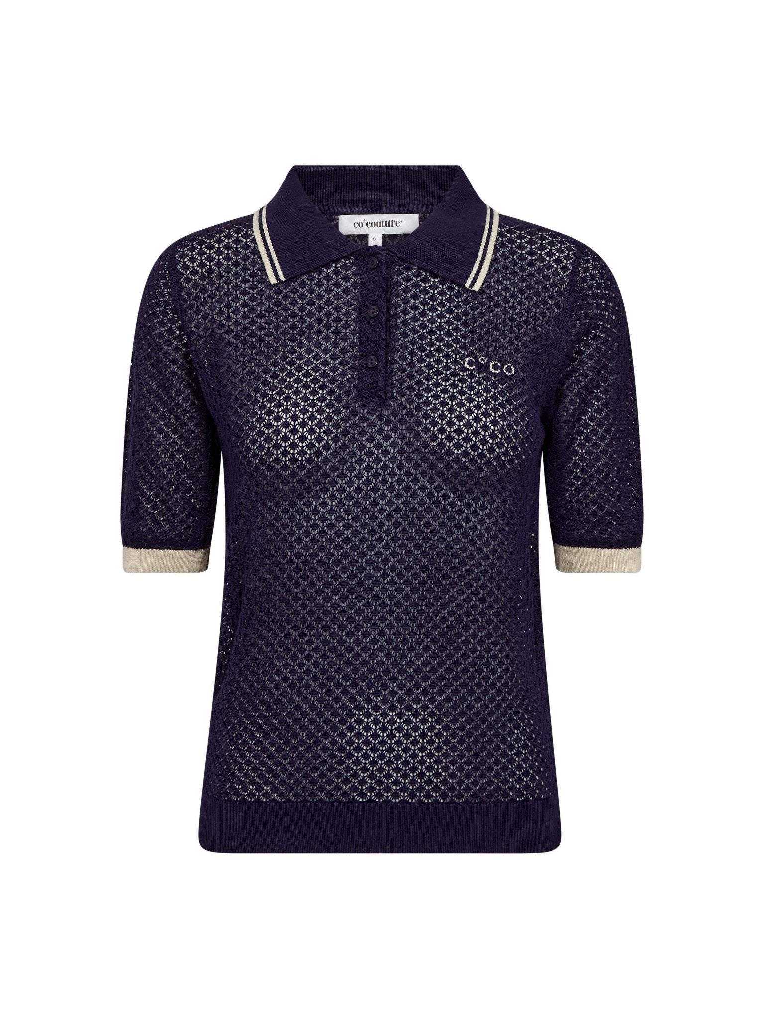 LueCC Pointelle Polo Knit - Navy - Co'couture