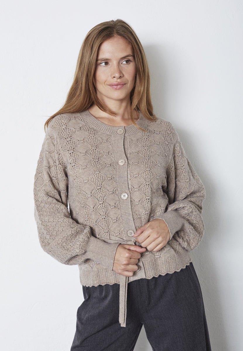 RowCC Pointelle Tie Cardigan - Champagne - Co'couture
