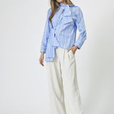 ShiraCC Stripe Bow Blouse - Pale Blue - Co'couture
