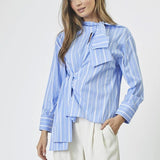 ShiraCC Stripe Bow Blouse - Pale Blue - Co'couture