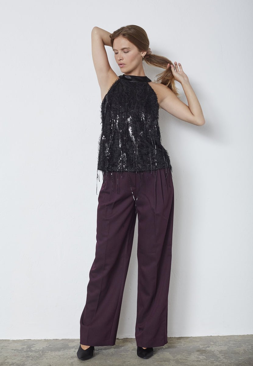 SillaCC Sequin Halter Top - Black - Co'couture